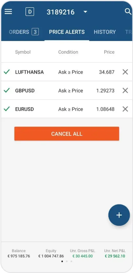 Price Alerts Screen